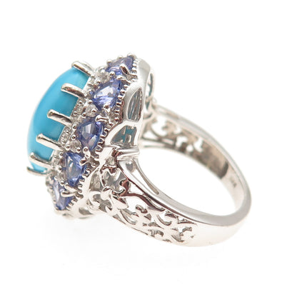 Chuck Clemency 925 Sterling Silver Real Turquoise Tanzanite Topaz Ring Size 8.25