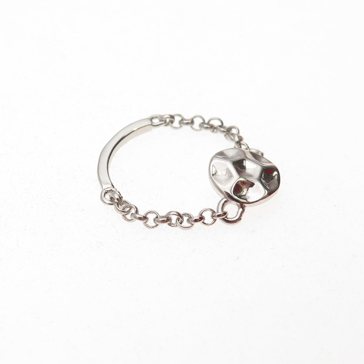 925 Sterling Silver Hammered Disc Chain Link Ring Size 6