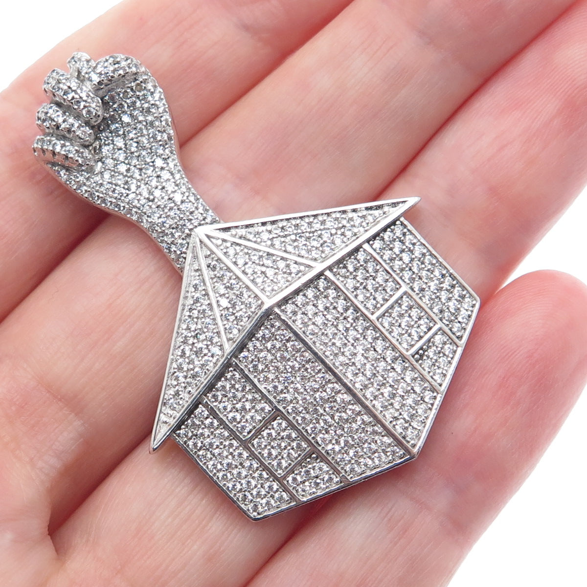 925 Sterling Silver Round-Cut C Z Power House Charm Pendant