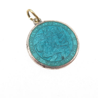 Charles Thomae Sterling Silver Antique Art Deco Enamel St. Christopher Pendant