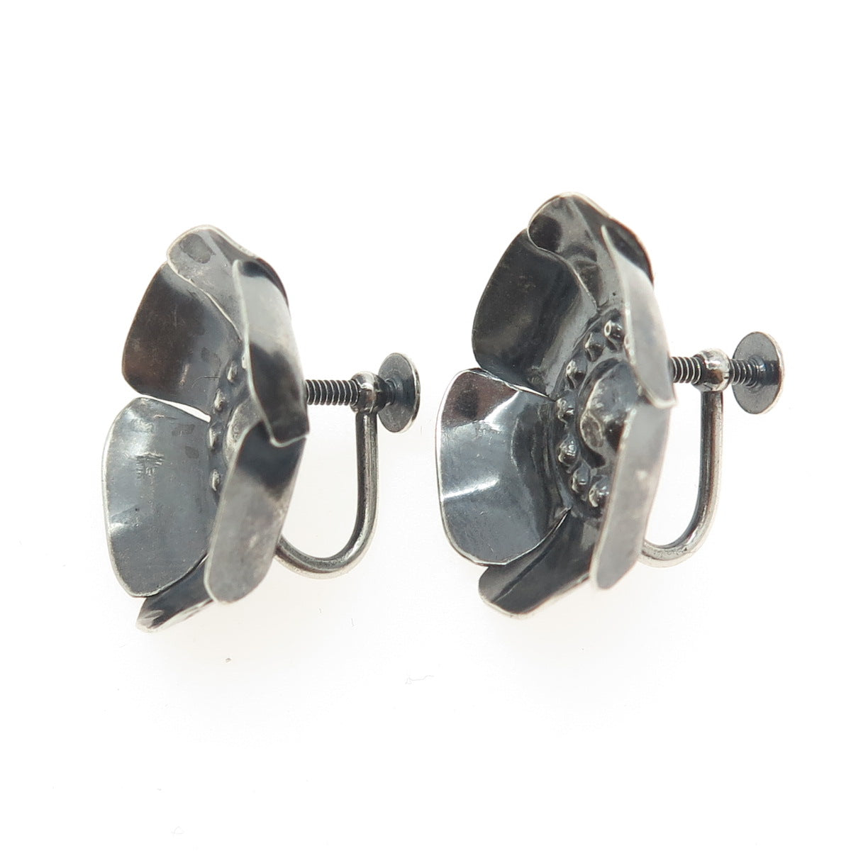 METROPOLITAN MUSEUM OF ART Sterling Silver Antique Flower Screw Back Earrings