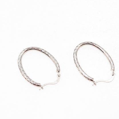 14K White Gold Vintage Israel Oval Hoop Earrings