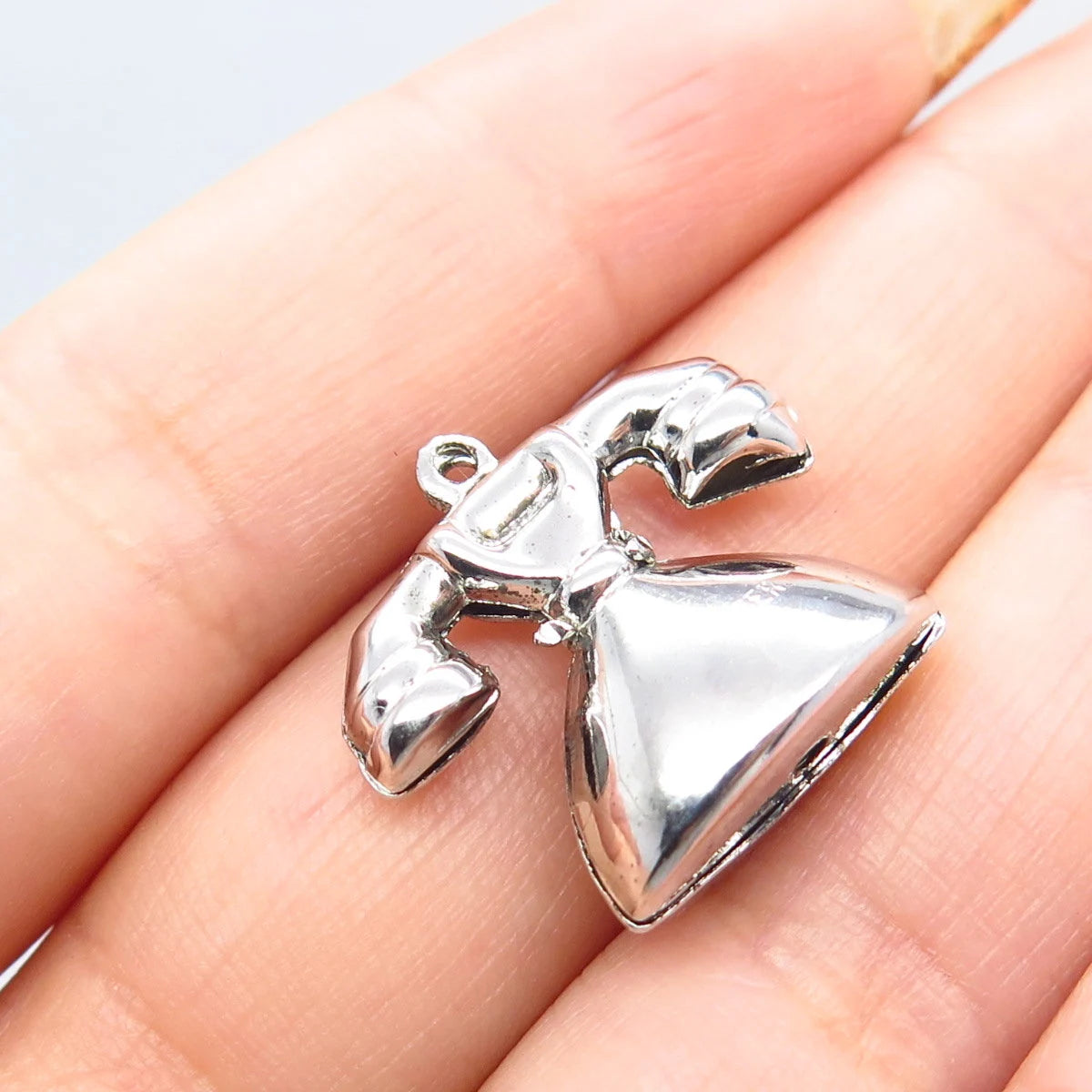 925 Sterling Silver Vintage Retro Rotary Phone Movable Charm Pendant