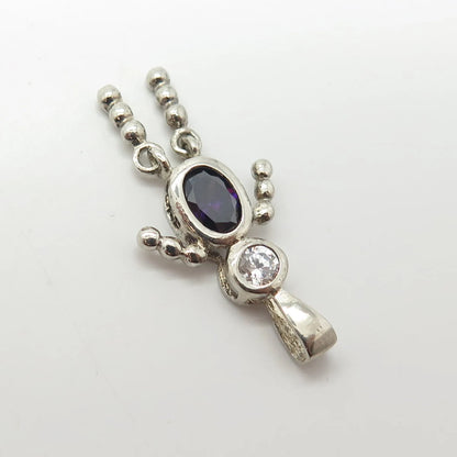 925 Sterling Silver Vintage C Z February Birthstone Boy Figure Charm Pendant