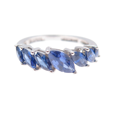 925 Sterling Silver Marquise-Cut Blue C Z Ring Size 7.25