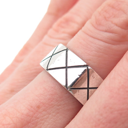 925 Sterling Silver Vintage Mexico X-Shape Geometric Band Ring Size 7.5