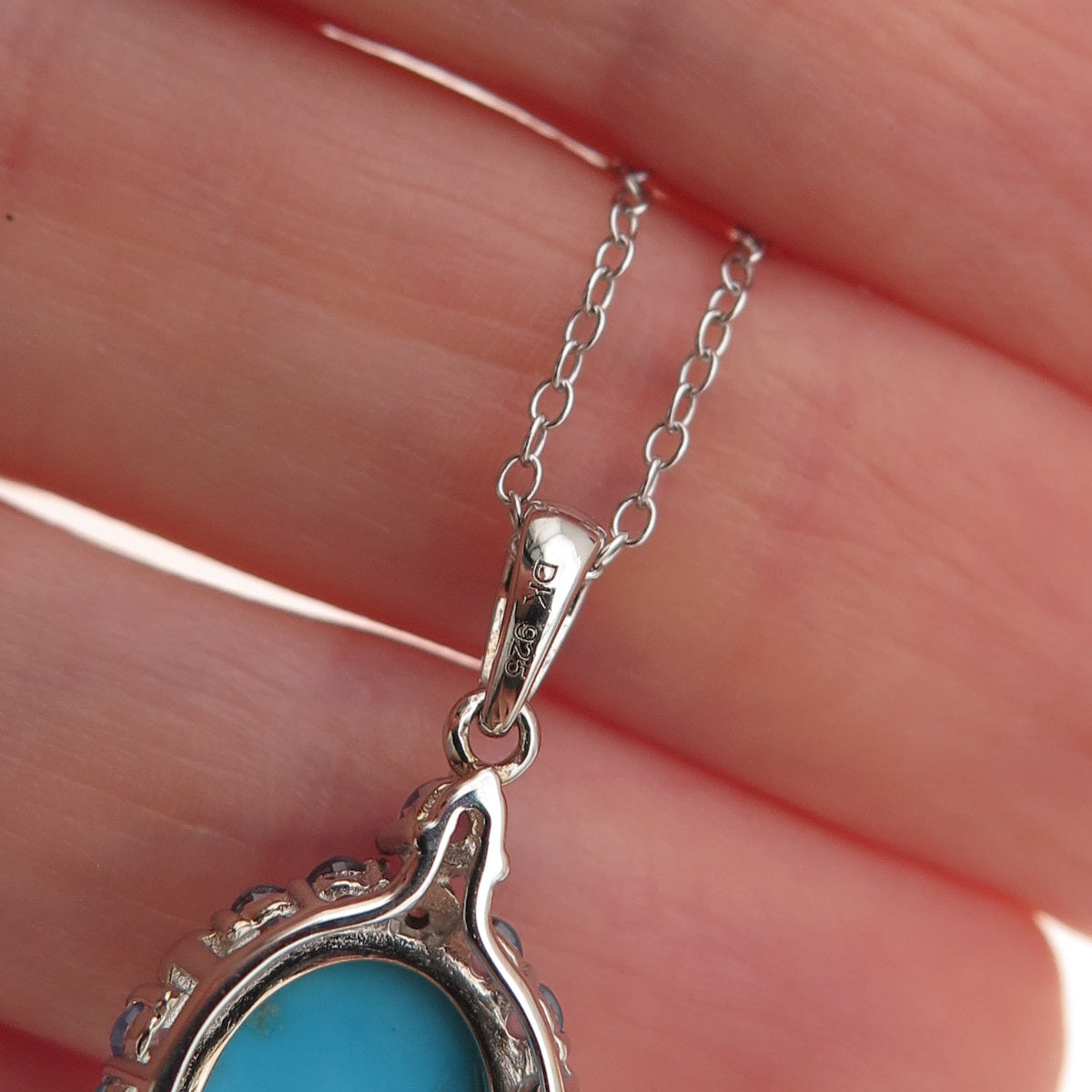 925 Sterling Silver Real Turquoise Tanzanite & White Topaz Chain Necklace 18"