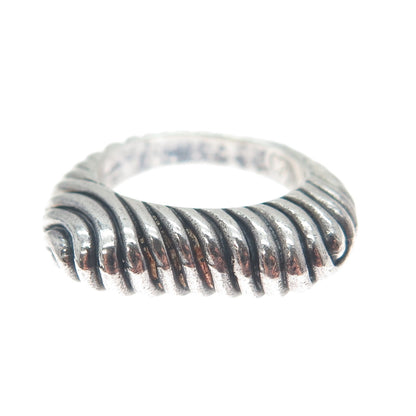 925 Sterling Silver Vintage Modernist Ribbed Heart Oxidized Ring Size 6