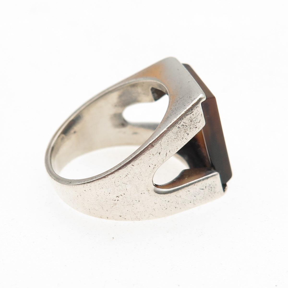 925 Sterling Silver Vintage Real Agate Modernist Ring Size 7