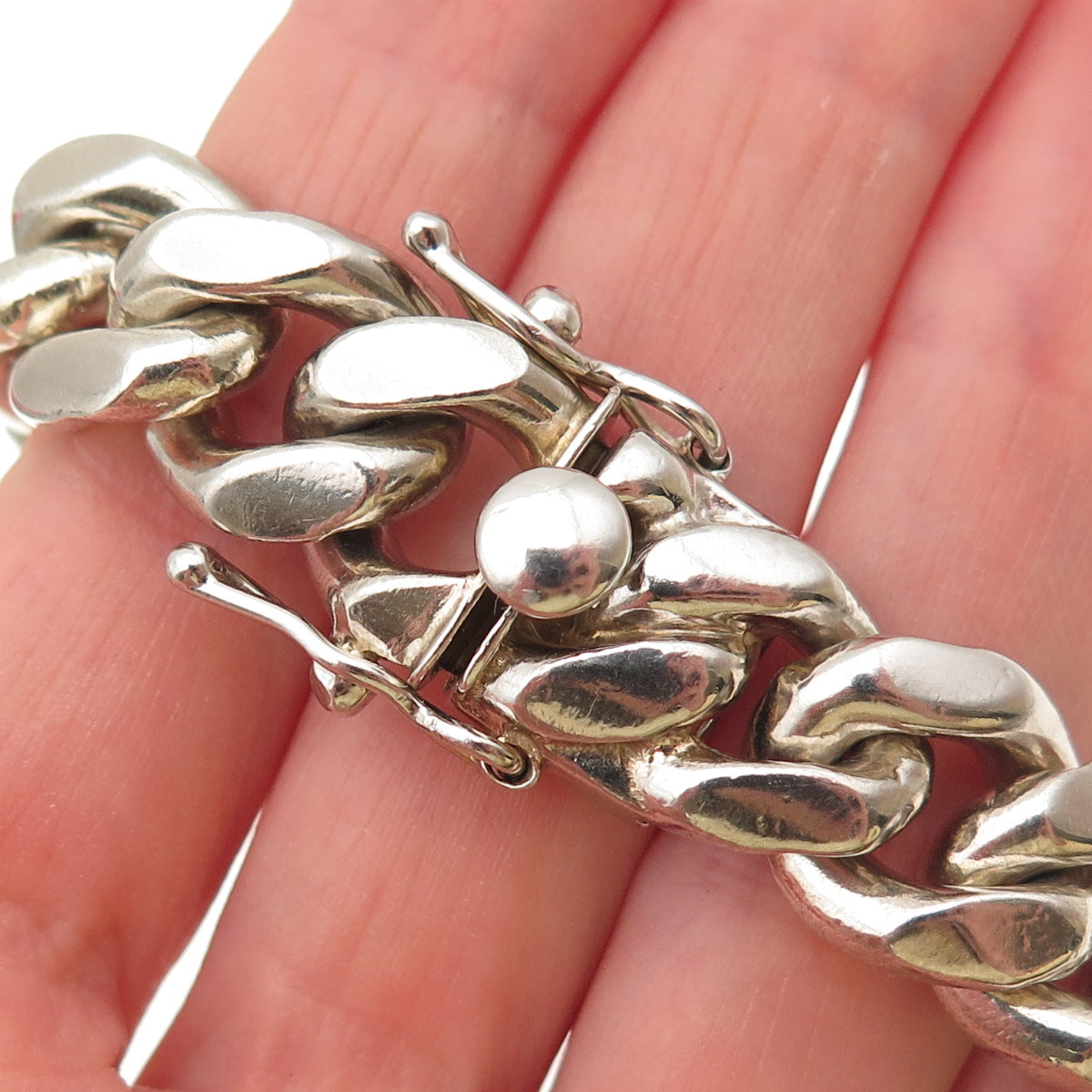 925 Sterling Silver Vintage Italy Heavy 98.2g Cuban Link Bracelet 7.25"