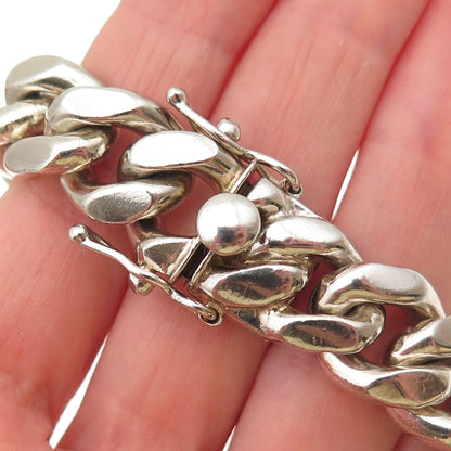 925 Sterling Silver Vintage Italy Heavy 98.2g Cuban Link Bracelet 7.25"