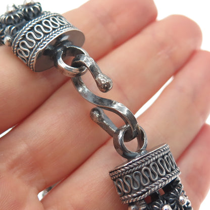 925 Sterling Silver Vintage Oxidized Cannetille Link Bracelet 7.25"