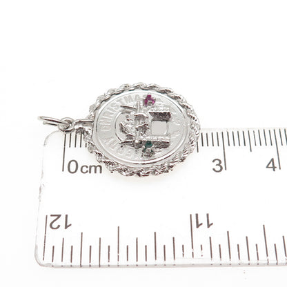 925 Sterling Silver Vintage Rhinestone Fireplace Merry Christmas Charm Pendant