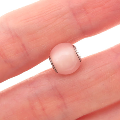 Pandora 925 Sterling Silver Real Rose Quartz Essence Caring Slide Bead Charm