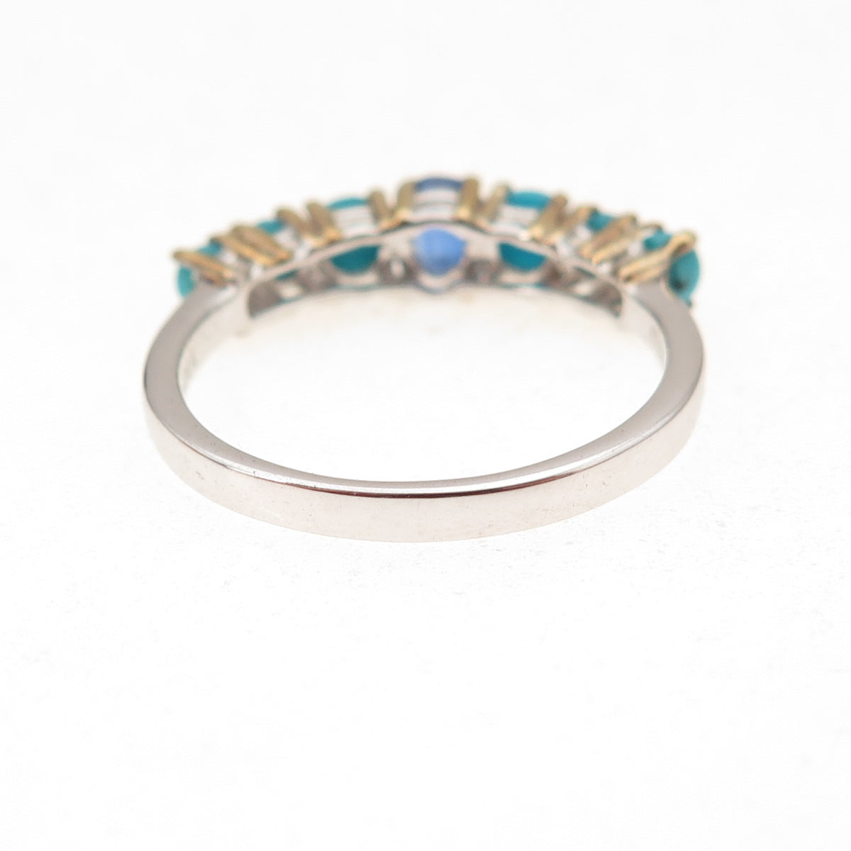 925 Sterling Silver 2-Tone Real Sapphire & Sleeping Beauty Turquoise Ring Size 8
