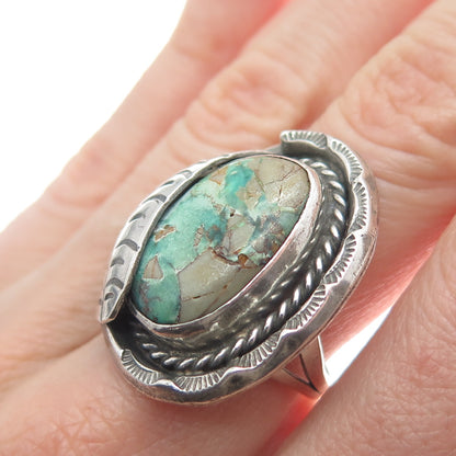 R. MARTINEZ Old Pawn 925 Sterling Silver Vintage Real Turquoise Ring Size 7.5