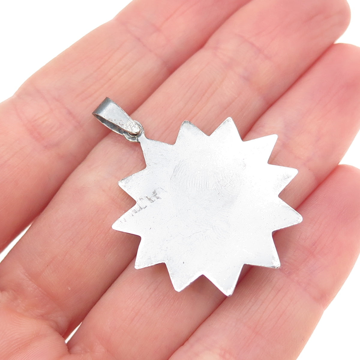 925 Sterling Silver Vintage Sun Face Oxidized Charm Pendant