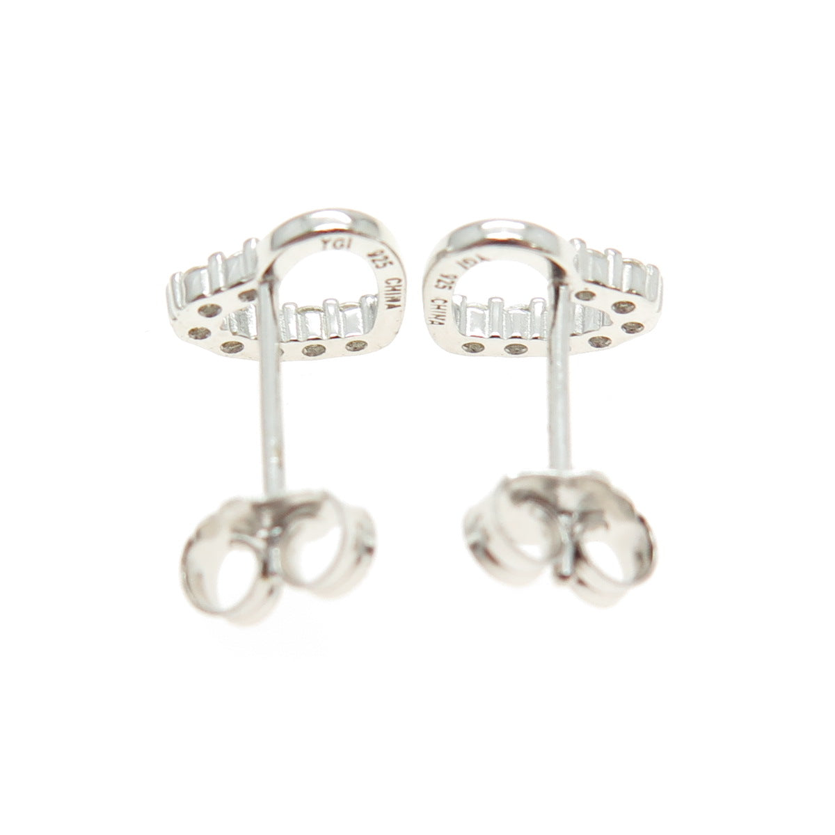 925 Sterling Silver Round-Cut C Z Heart Stud Earrings