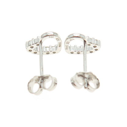 925 Sterling Silver Round-Cut C Z Heart Stud Earrings