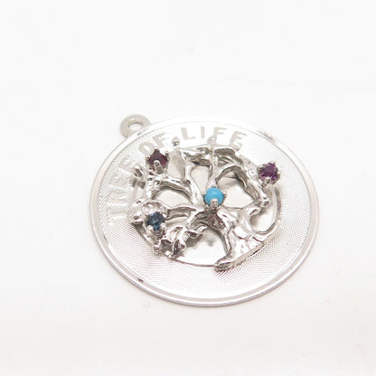 925 Sterling Silver Vintage Turquoise Amethyst Garnet Gem & Rhinestone Pendant