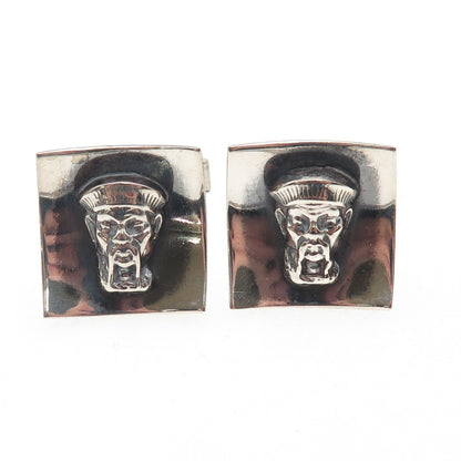 925 Sterling Silver Vintage Chinese King Oxidized Cufflinks