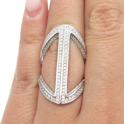 925 Sterling Silver Pave C Z Statement Ring Size 5