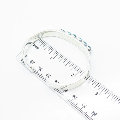 925 Sterling Silver Vintage Real Turquoise Beaded Adjustable Cuff Bracelet 6"