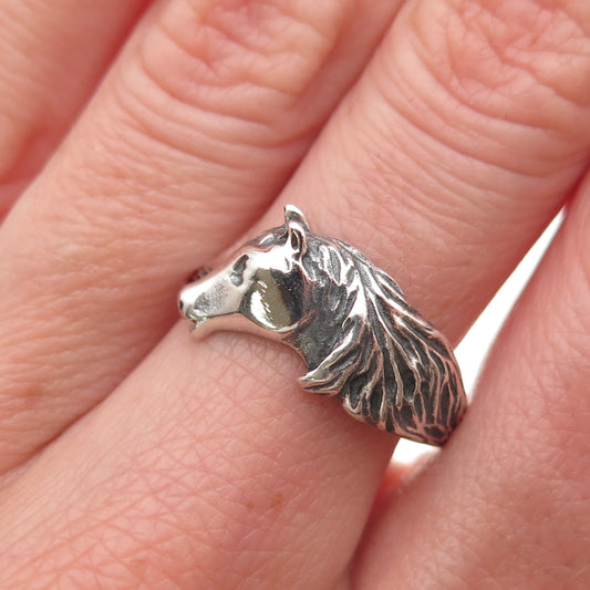 Sidney Evan 925 Sterling Silver Vintage Horse Oxidized Ring Size 8.25
