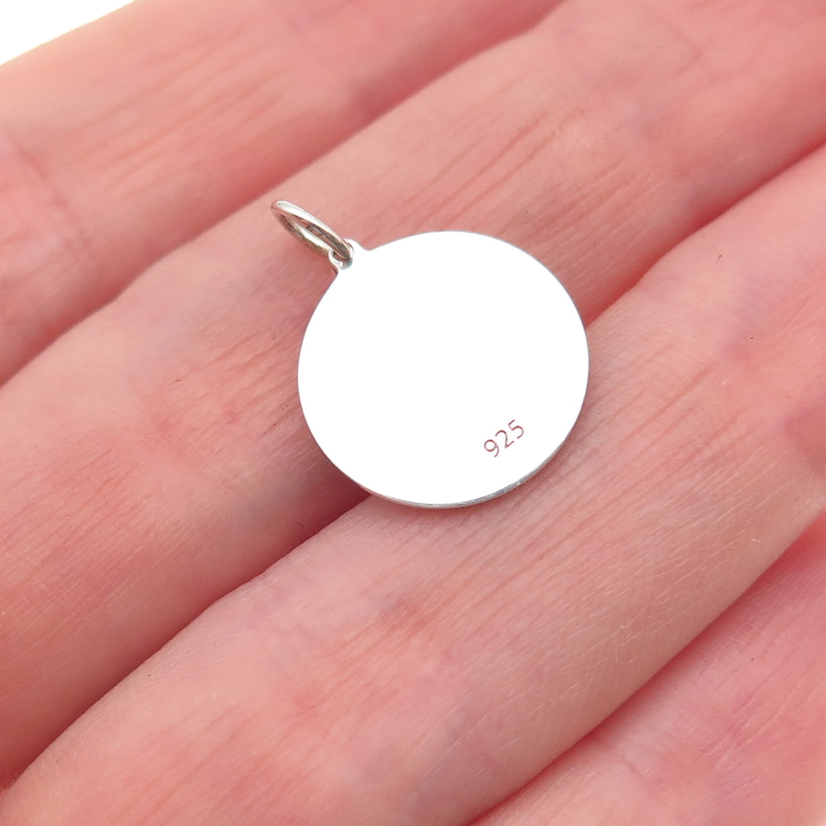 925 Sterling Silver Red Enamel Female Sign Heart Round Tag Mini Charm Pendant