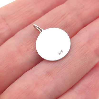 925 Sterling Silver Red Enamel Female Sign Heart Round Tag Mini Charm Pendant
