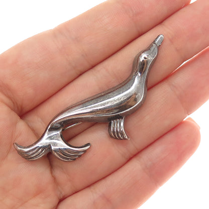925 Sterling Silver Vintage Fur Seal Oxidized Pin Brooch