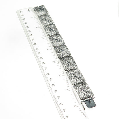 GUSTAV HAUBER 835 Silver Vintage Germany Filigree Panel Oxidized Bracelet 7.75"