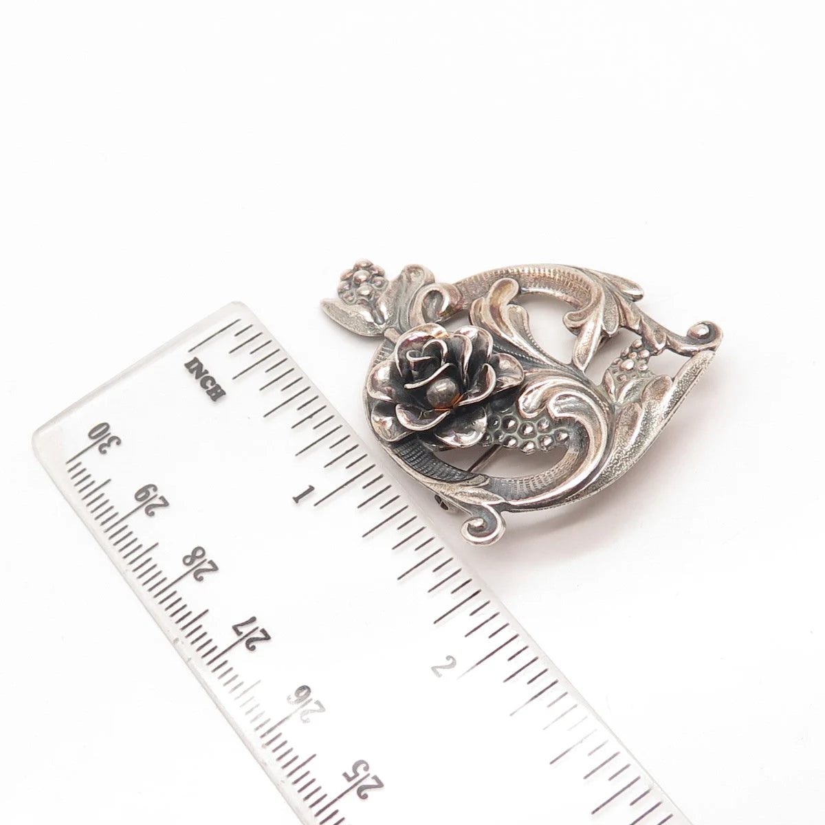925 Sterling Silver Vintage Jewelart Rose Floral Pin Brooch
