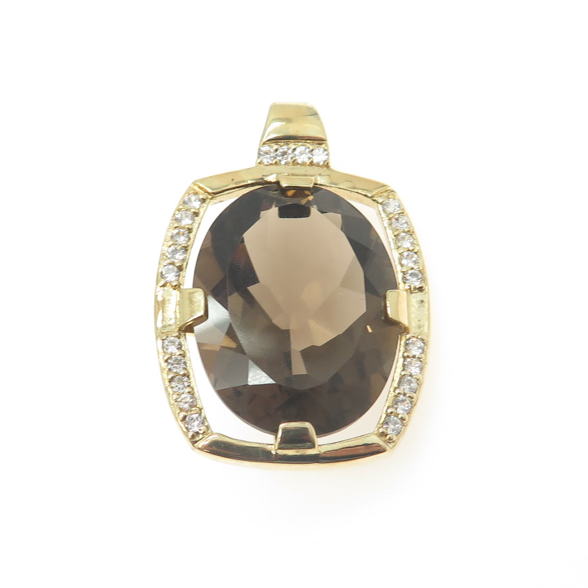 SETA 925 Sterling Silver Gold Plated Real Smoky Quartz & C Z Pendant