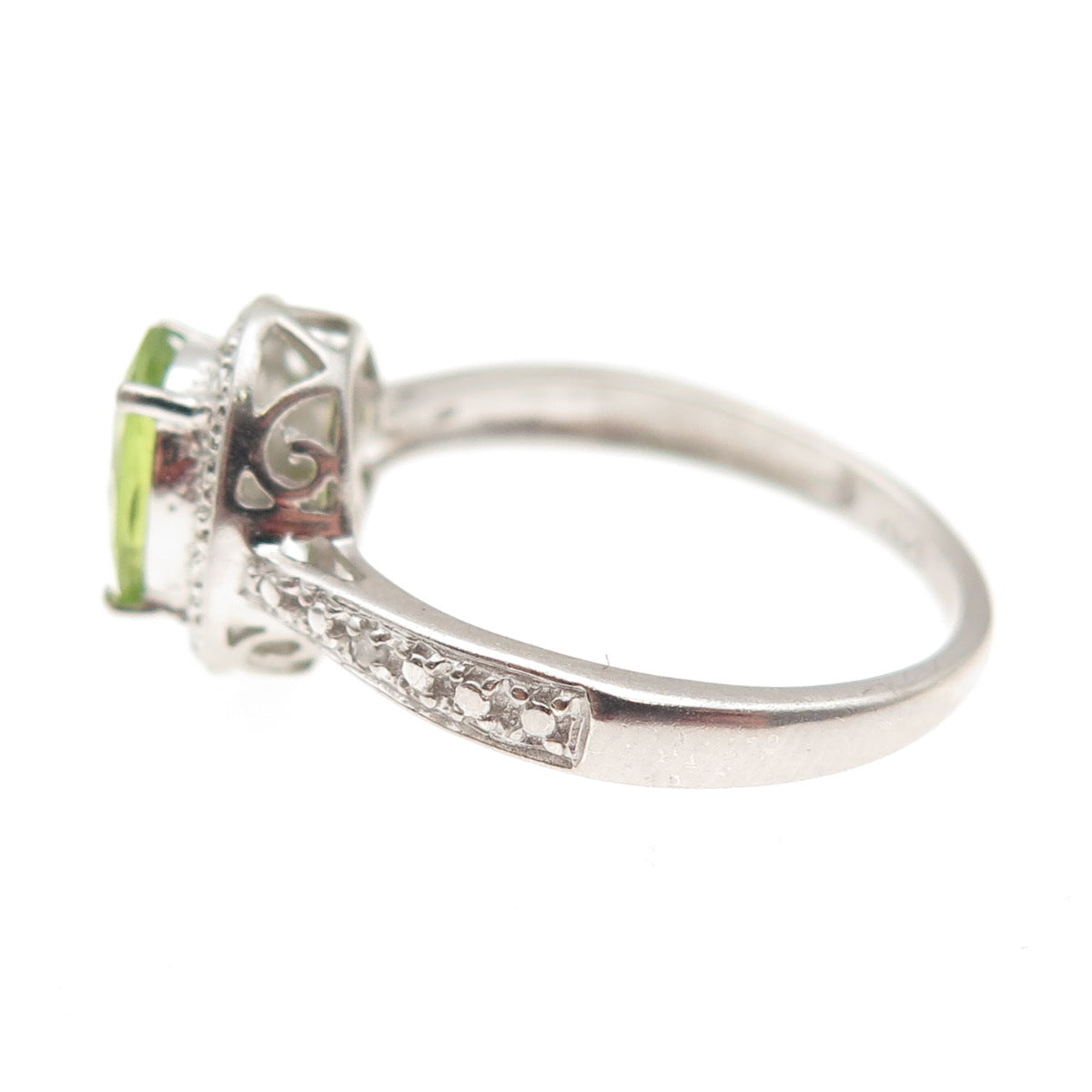 Chuck Clemency 925 Sterling Silver Real Diamond Accent & Peridot Ring Size 7