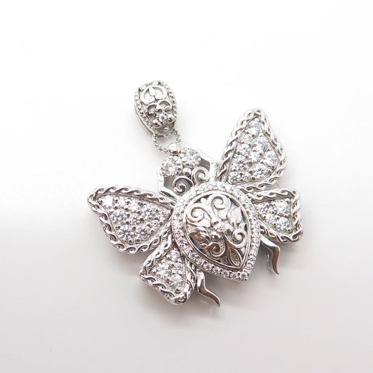 925 Sterling Silver White C Z Butterfly Pendant