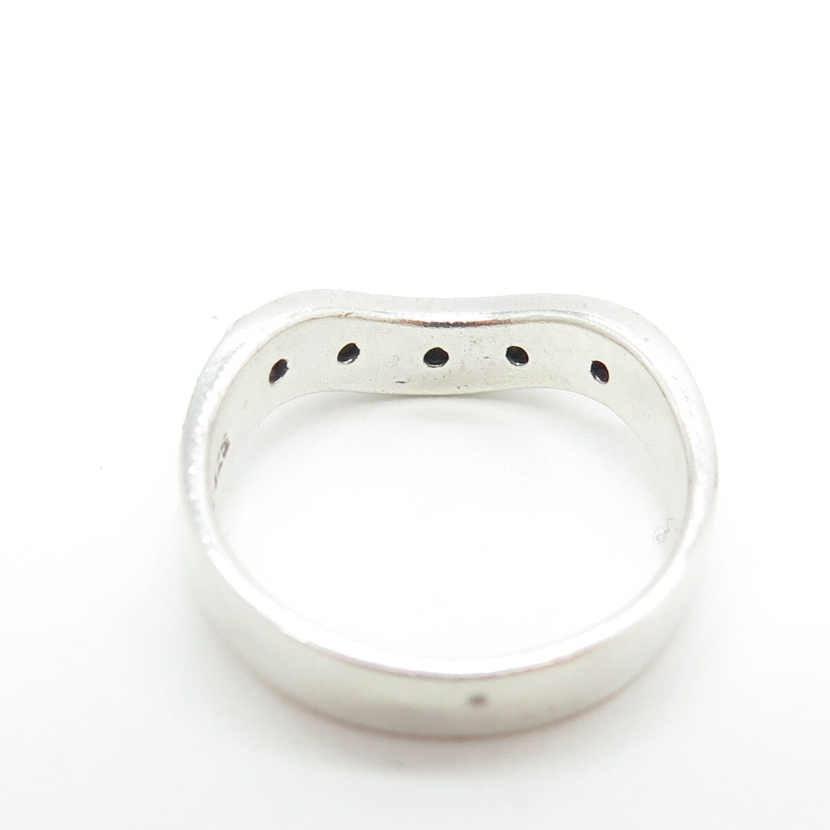 925 Sterling Silver Vintage Black Enamel Wavy Ring Size 6.75
