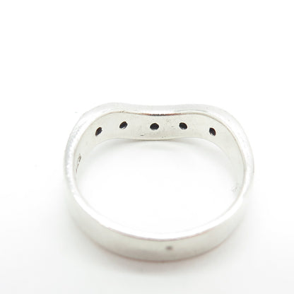925 Sterling Silver Vintage Black Enamel Wavy Ring Size 6.75