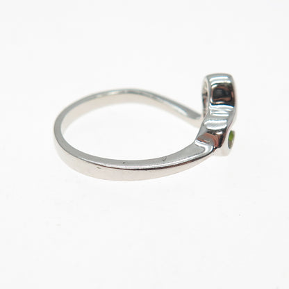 925 Sterling Silver Real Round-Cut Peridot Modernist Heart Ring Size 7