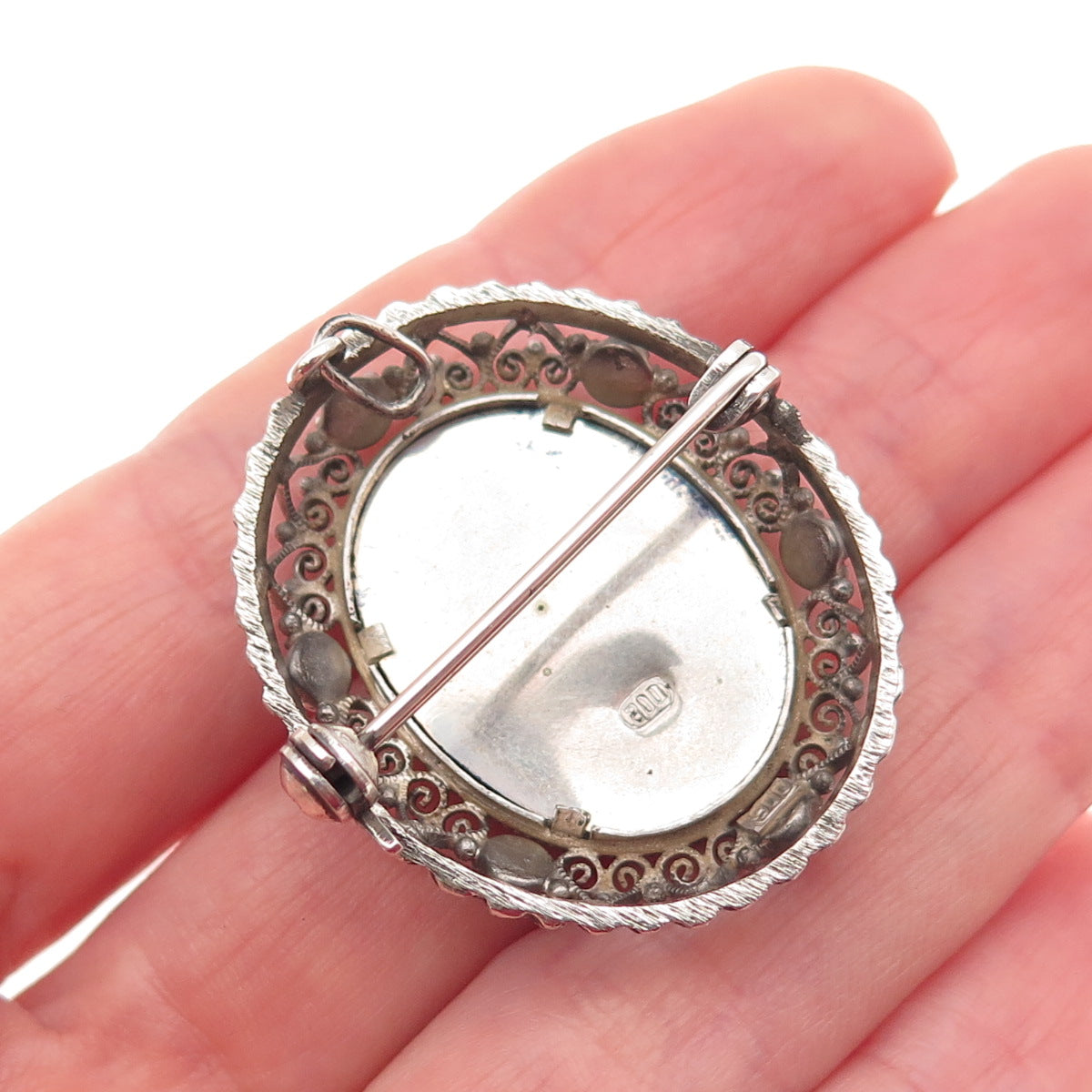 800 Silver Antique Real Coral Hand-Painted Lady Portrait Pin Brooch / Pendant