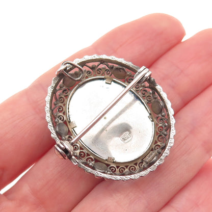 800 Silver Antique Real Coral Hand-Painted Lady Portrait Pin Brooch / Pendant