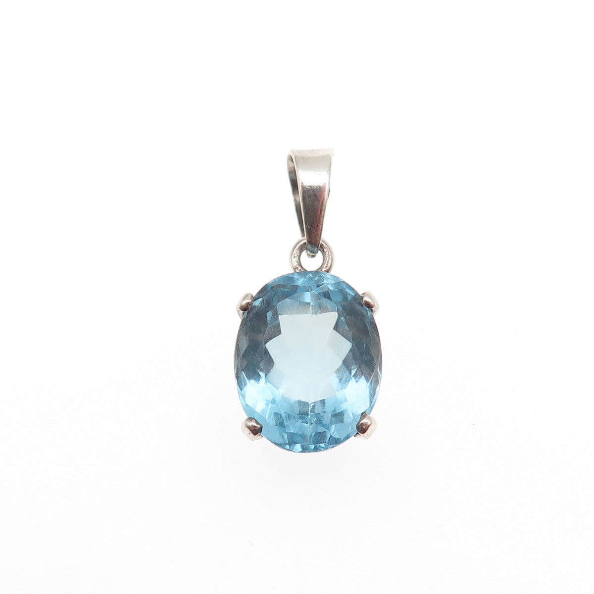 950 Silver Vintage Real Oval-Cut Blue Topaz Mini Charm Pendant