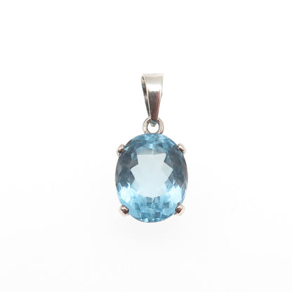950 Silver Vintage Real Oval-Cut Blue Topaz Mini Charm Pendant