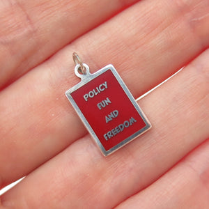 925 Sterling Silver Red Enamel Policy Fun & Freedom Minimalist Charm Pendant