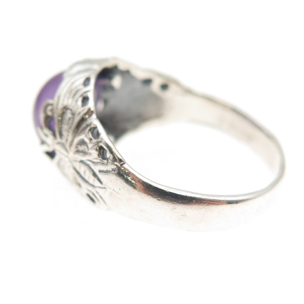 925 Sterling Silver Vintage Real Amethyst Butterfly Oxidized Ring Size 6.5