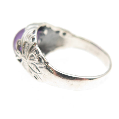 925 Sterling Silver Vintage Real Amethyst Butterfly Oxidized Ring Size 6.5