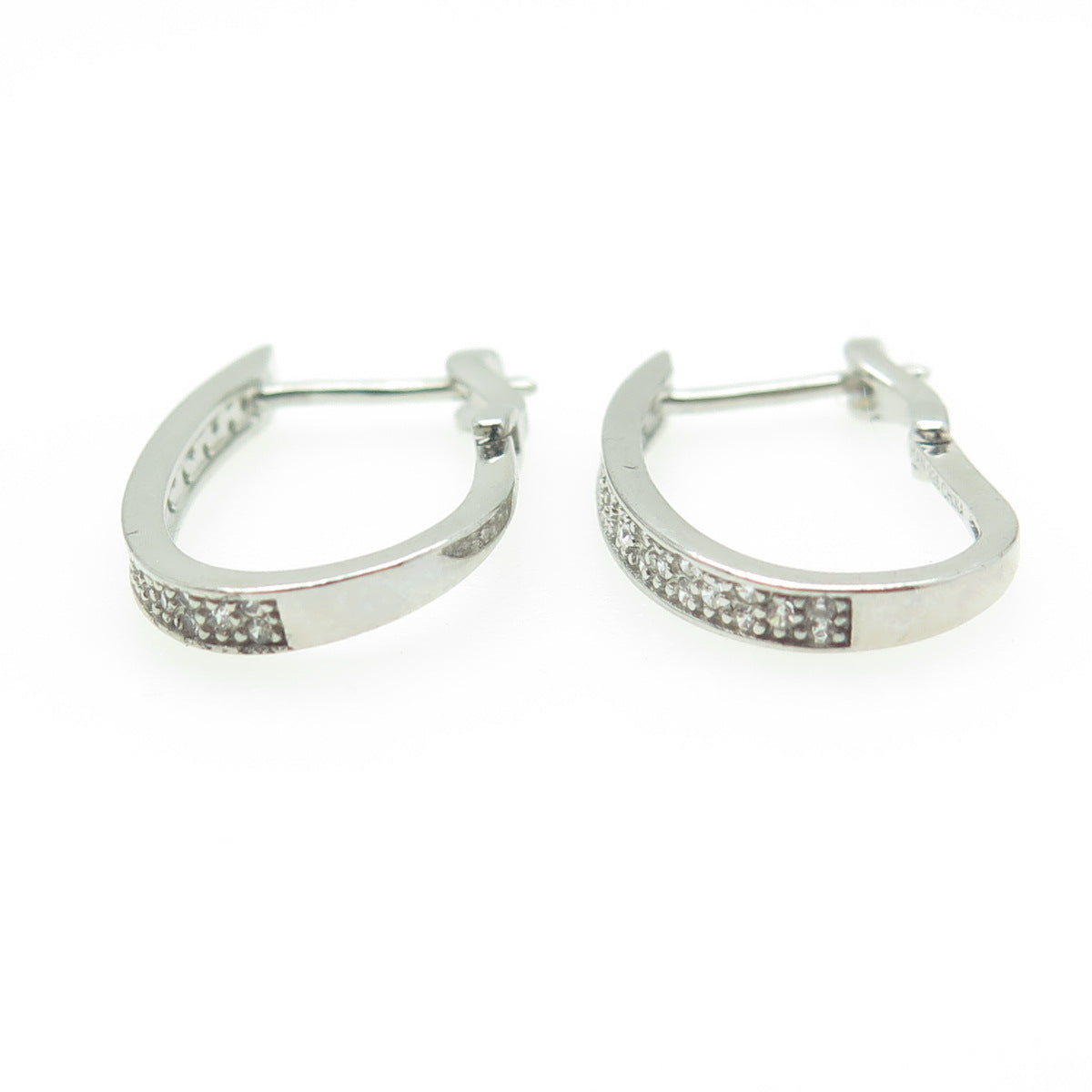 HAN 925 Sterling Silver Round-Cut White C Z Hoop Earrings