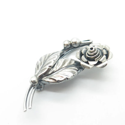 925 Sterling Silver Vintage E. Dragsted Denmark Rose Blossom Pin Brooch