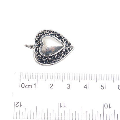 DANECRAFT 925 Sterling Silver Antique Art Deco Ornate Heart Oxidized Pendant