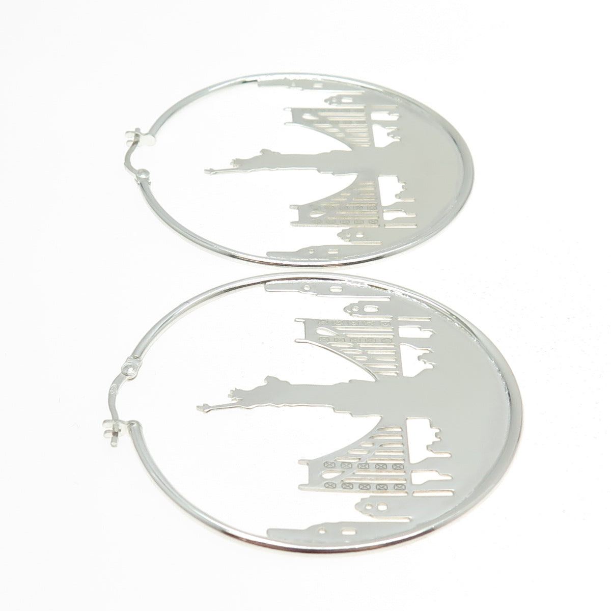 925 Sterling Silver Statue of Liberty NYC Skyline Hoop Earrings